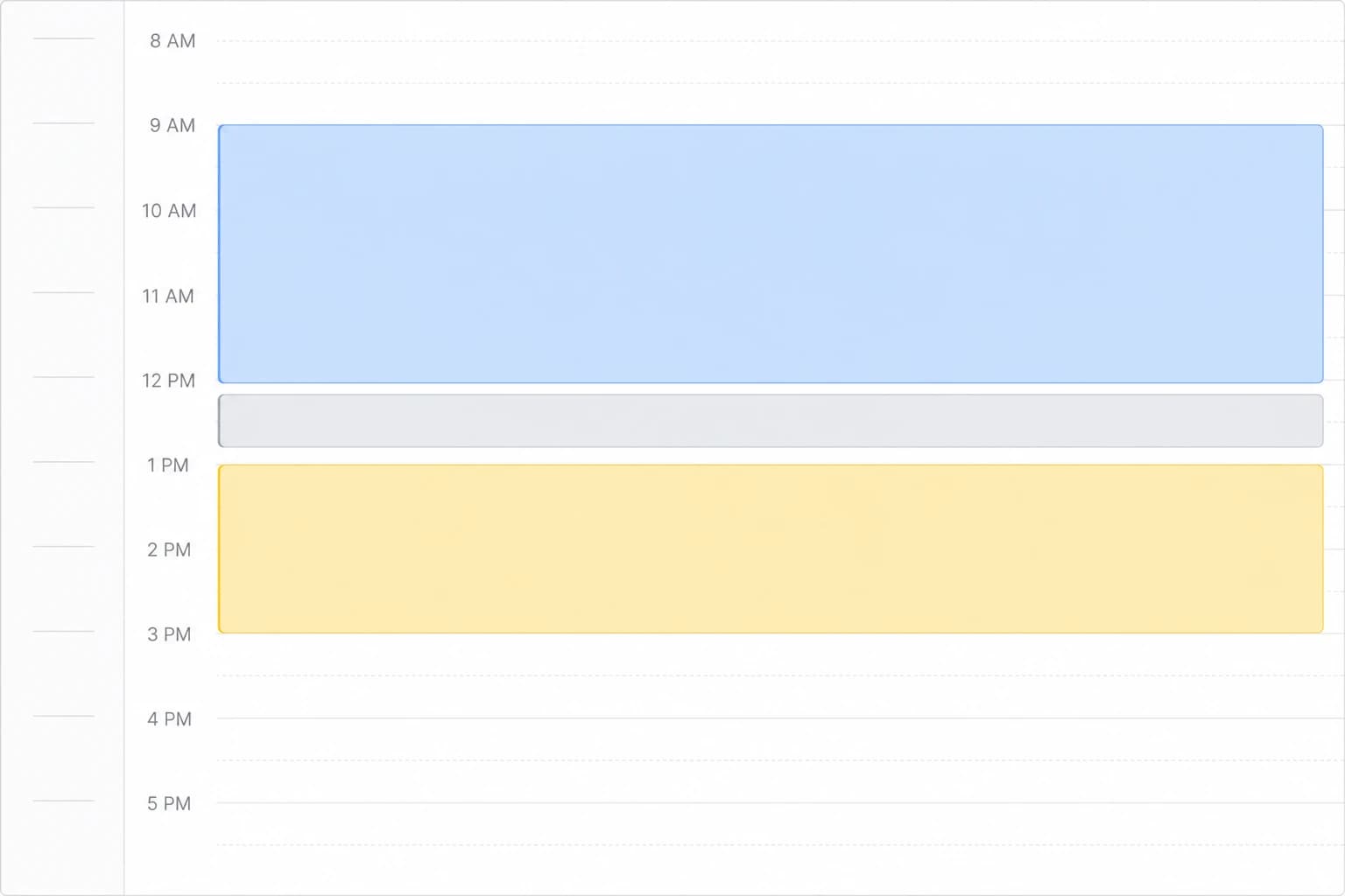 Close-up of a calendar day showing a deep work block followed by a gray buffer and an admin batch