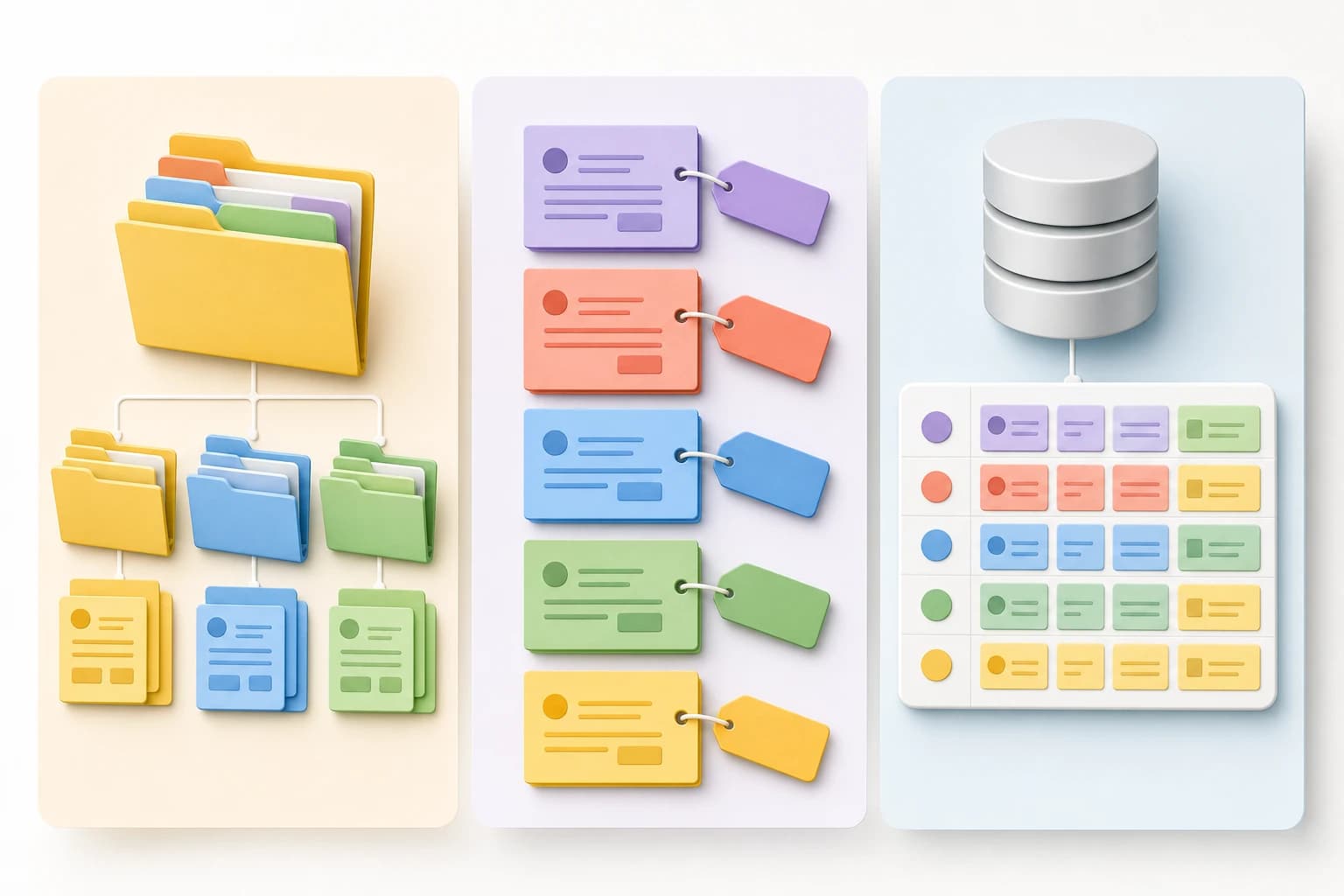 Comparison of folders tags and databases for organizing digital notes