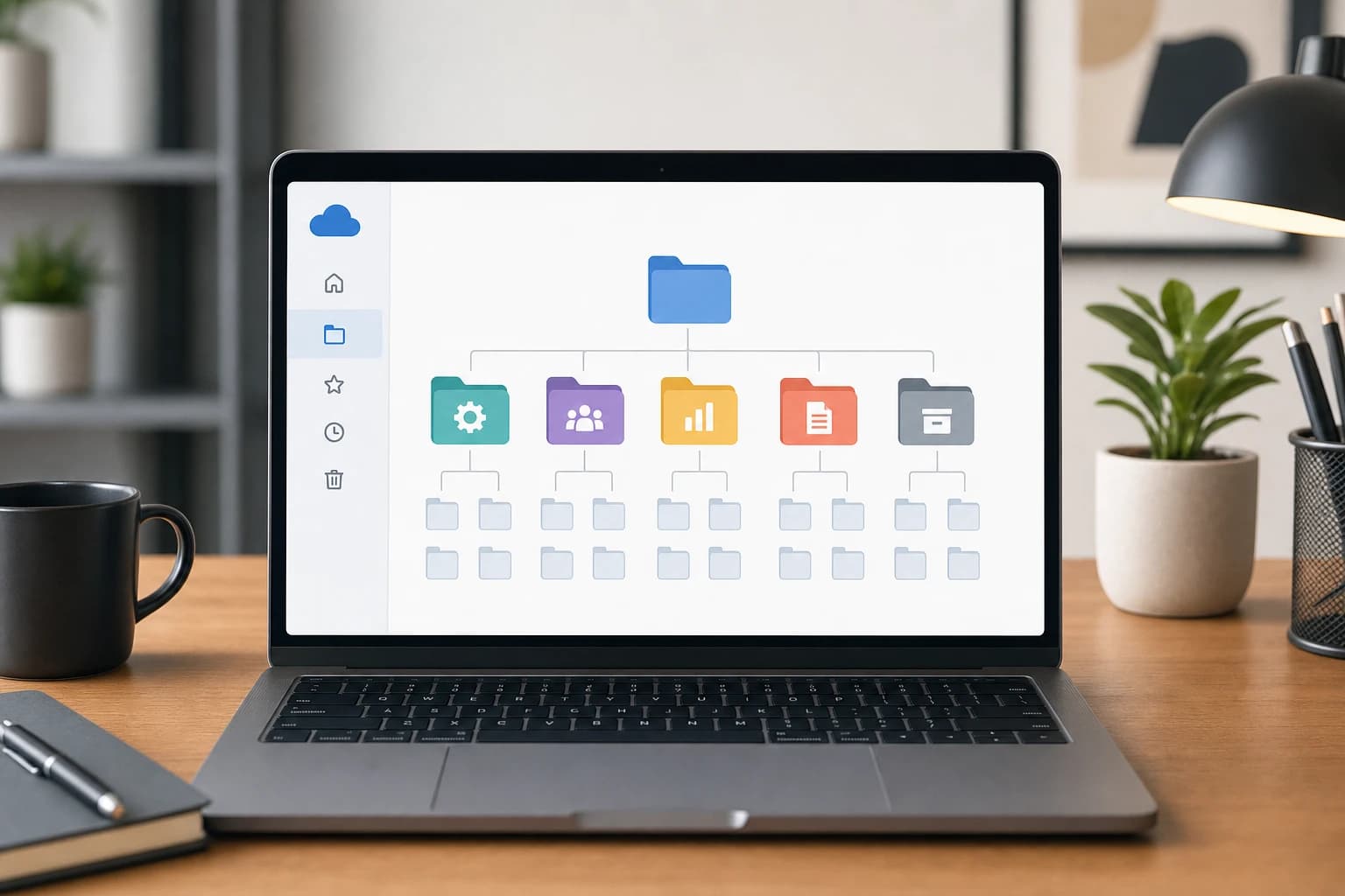 Example small business cloud folder structure with departments clients templates and archive