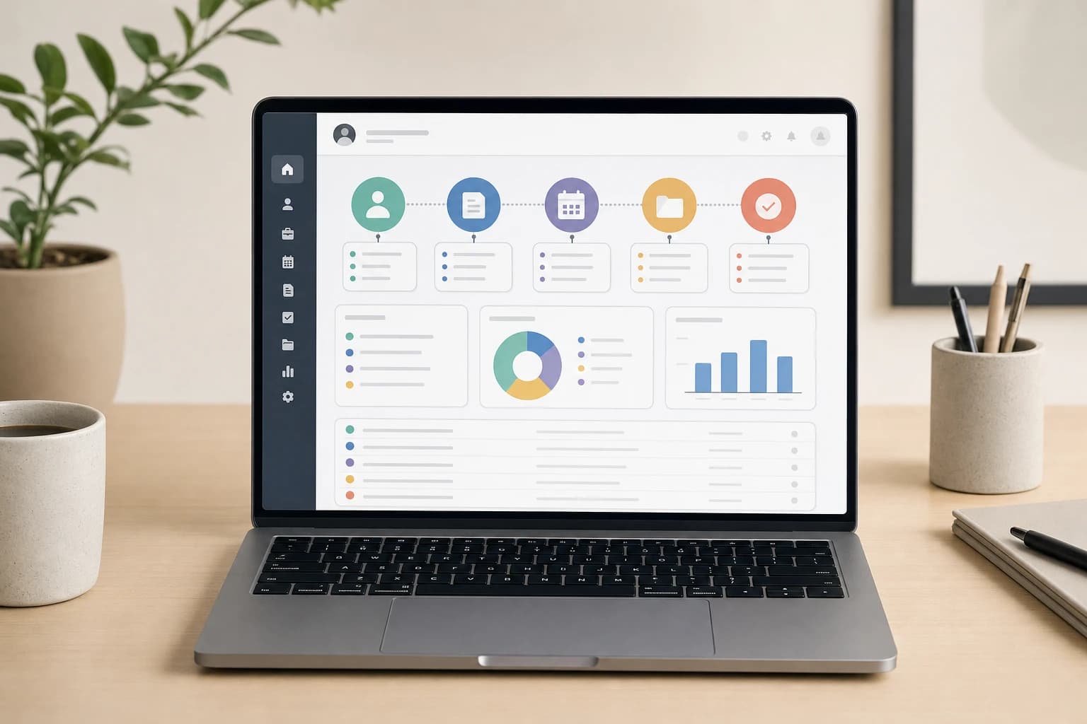 Freelancer dashboard showing automated lead, invoice, calendar, and file delivery workflows