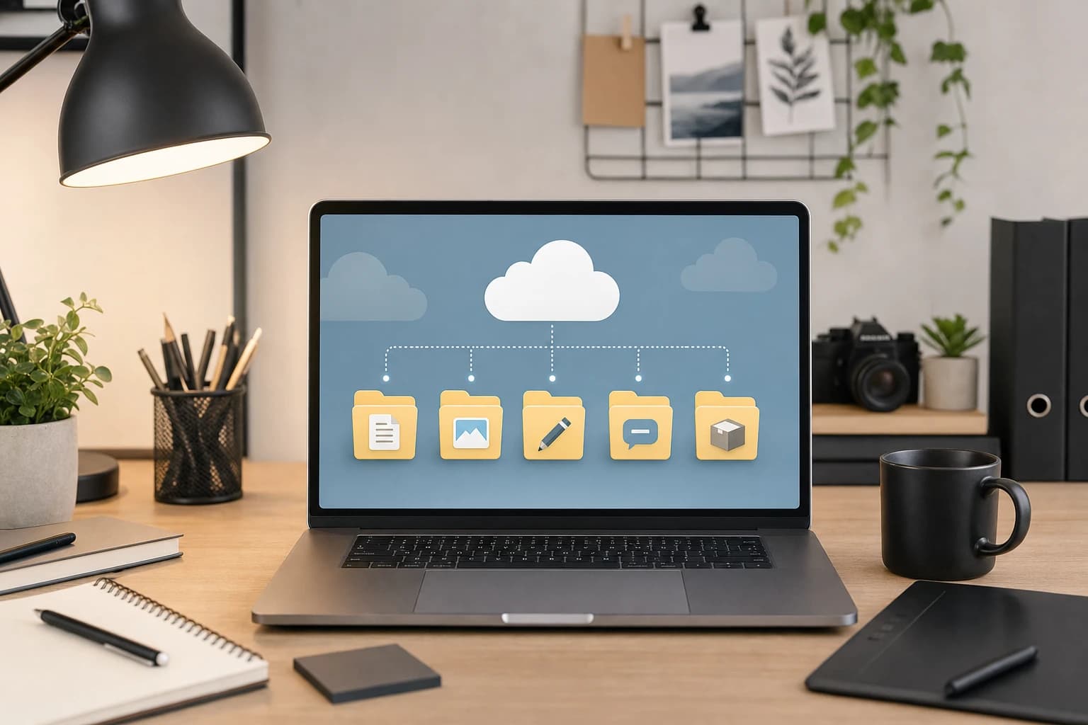 Organized client file delivery folders for brief, drafts, feedback, and final files