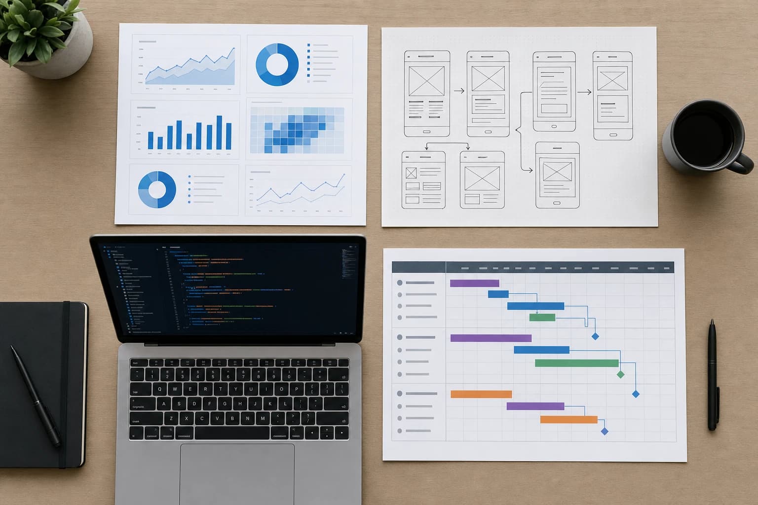 Portfolio examples for career changers including dashboard, UX case study, code repository, and project plan