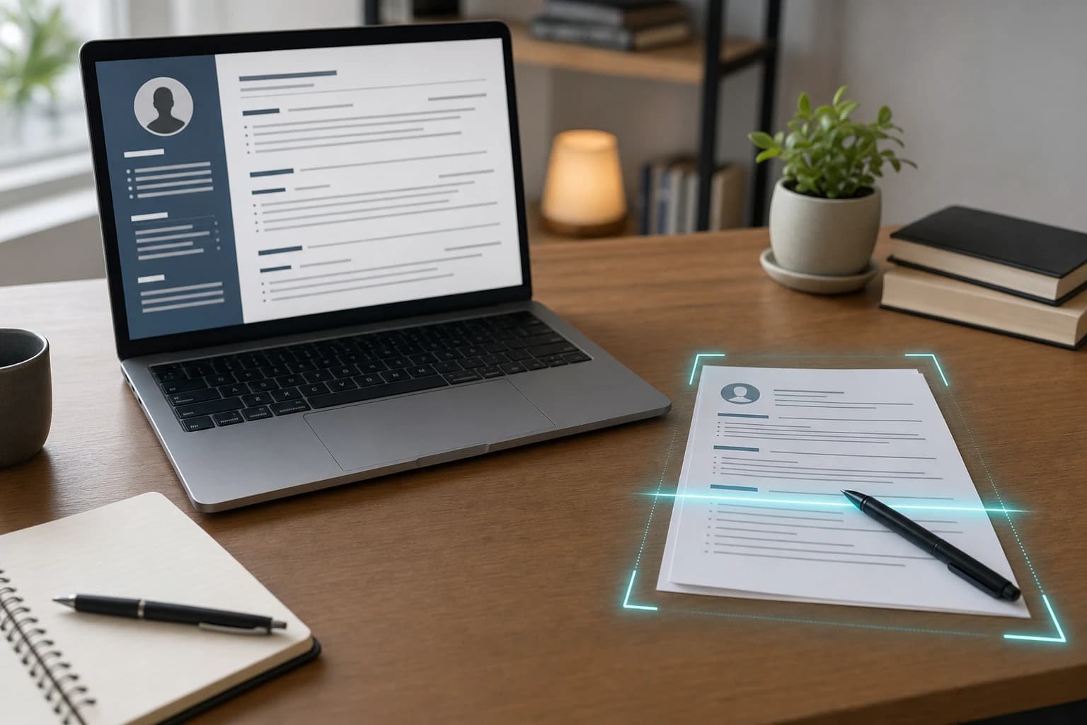 Resume document being optimized for applicant tracking systems on a laptop