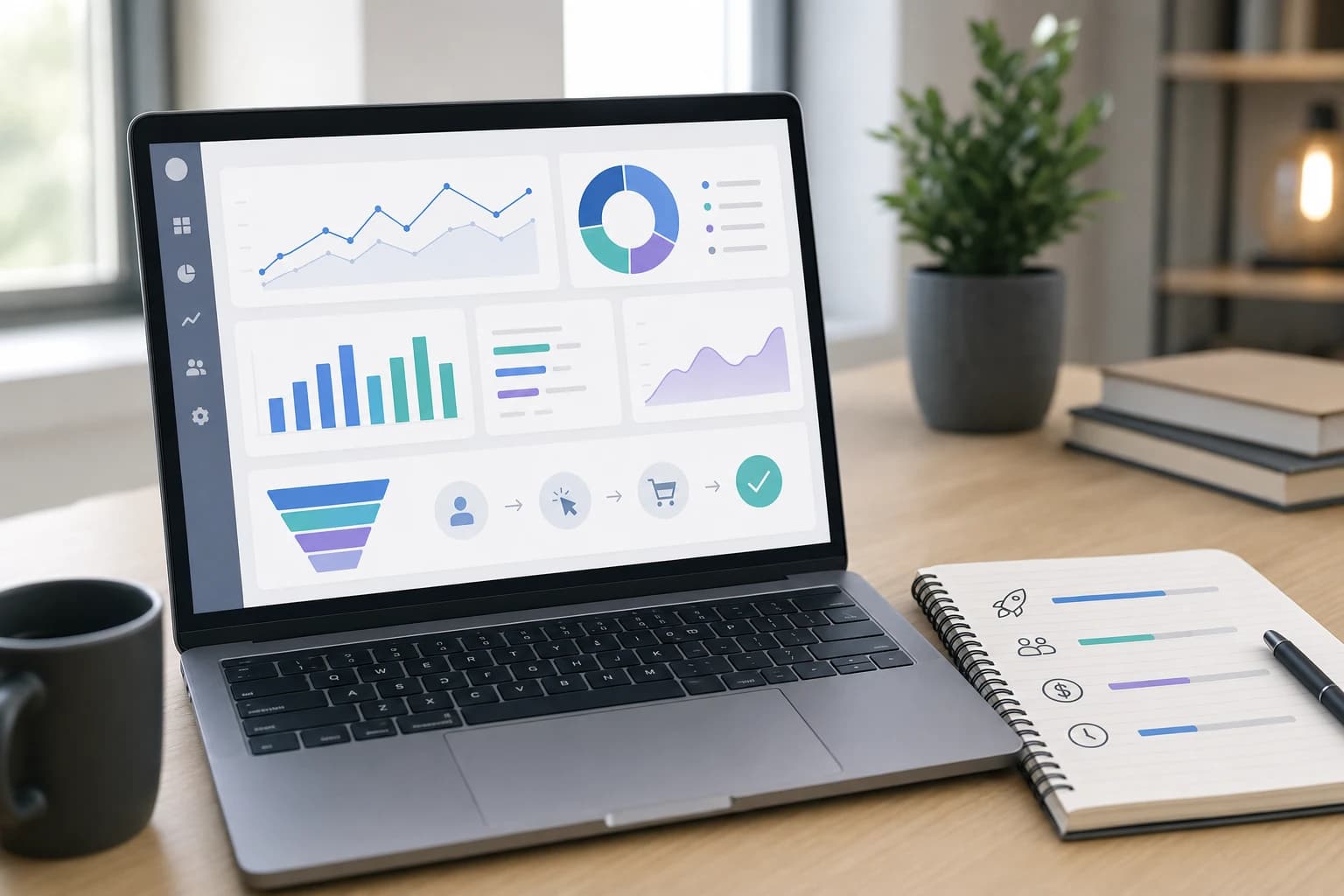 Website analytics dashboard with simple launch metrics for a small business